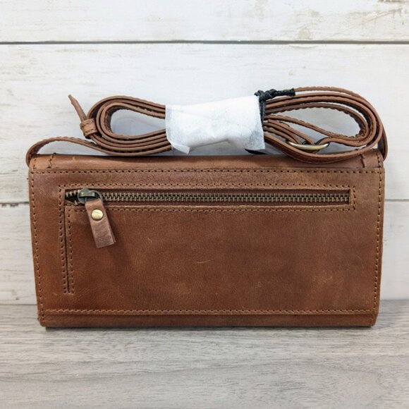 Crossbody Wallet Wristlet Purse Vegan Leather Brown - Picture 2 of 9